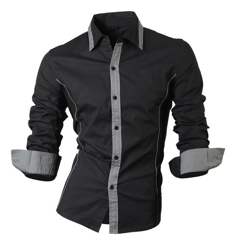 Camisa Elegante Diseño Moda Manga Larga Ray Negro Gris