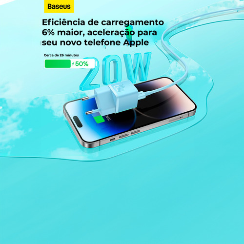 Carregador Baseus Turbo 20w Gan5 Usb-c Para Android E iPhone