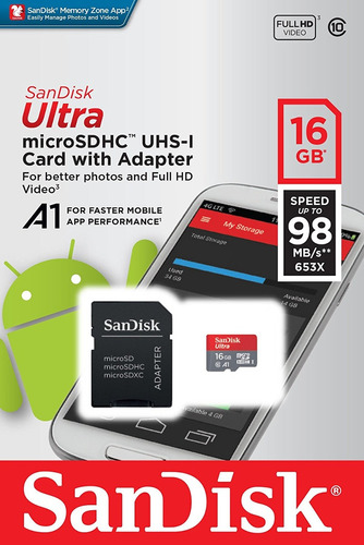 Cartão Micro Sd 16gb Sandisk Ultra C10 A1 98mb/s - Lacrado