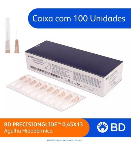 Agulha HiPodérmica Descartável Bd 13x4,5 Insulina Cx/100
