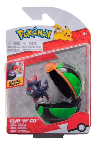 Pokemon Zorua Con Pokebola Verde Y Negro Clip N Go