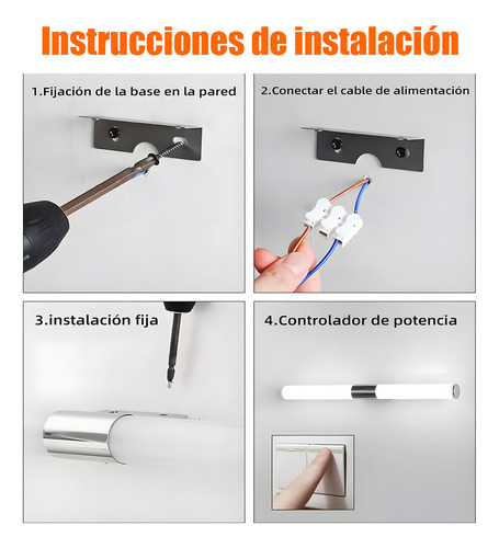 Lámpara Pared Espejo Baño 40cm Led, Luz Blanca Y Luz Cálida