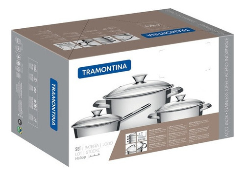 Conjunto de panelas Tramontina Ac. 3 peças em aço inoxidável Allegra 65660/694 Cta