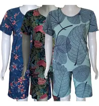 Comprar Kit 3 Conjuntos Feminino Senhoras Short E Blusa Estampado
