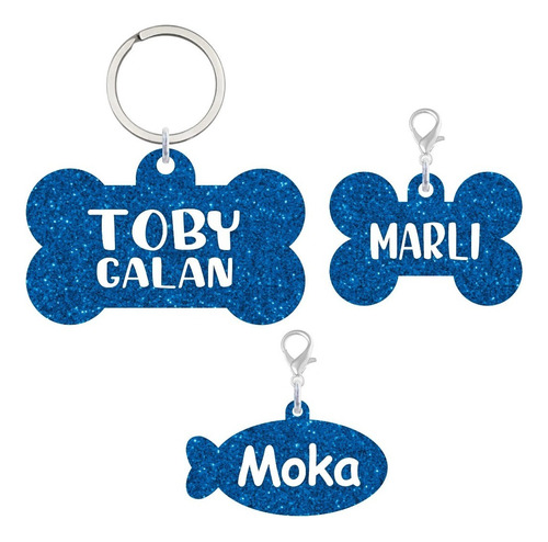 Plaquita Personalizada Para Gato O Perro Color Azul Hueso Chico