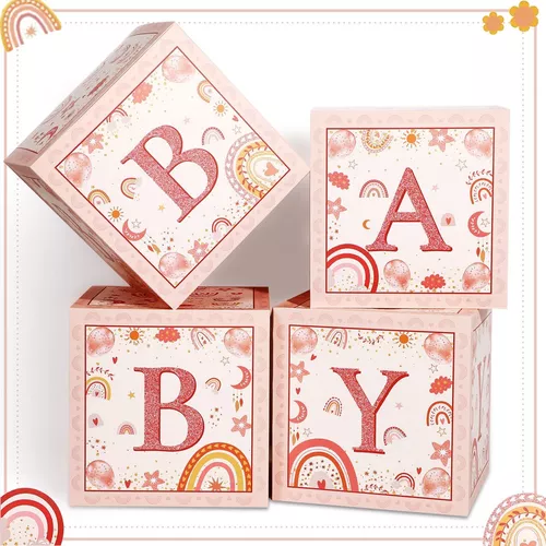 4 Cajas De Baby Shower De Arcoíris Con Letras De Bebé, Cajas