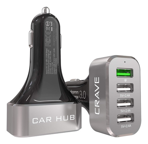 Carhub 54w Cargador De Coche Usb De 4 Puertos, Qualcomm...