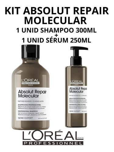 Kit Loreal Absolut Repair Molecular Sh 300ml + Sérum 250ml