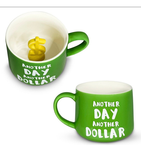 Taza Cerámica Another Day Another Dollar Alta Calidad Color Verde Lima Taza Dolar