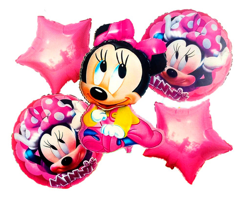 Bouquet Minnie Mouse Globos Vestido Rosado Polka Fiesta Bebe