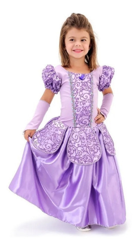 Fantasia Vestido Princesa Sofia Luxo Infantil Coroa E Luvas 