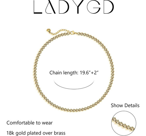 Collar De Cadena Para Mujer Gold Curb Cuban Link 18k Go...