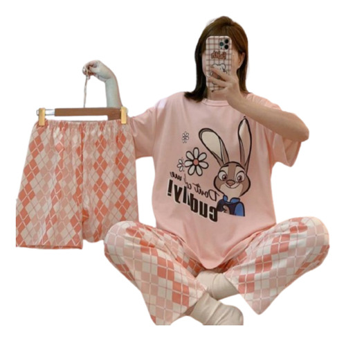 Pijama Kawaii Para Mujer 3 Piezas Importado Oversize