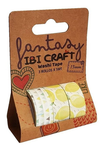 Cinta Adhesiva Decorativa Washi Tape Fantasy 3 Motivos Limón