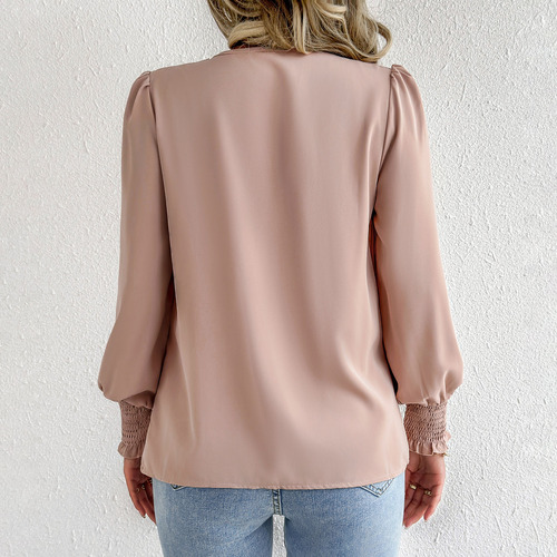 Camisa Feminina De Chiffon Com Decote Em V Lantern Commuting