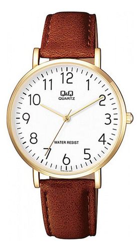 Reloj Q&q Qyq Q978j104y Casual Cuero Hombre + Estuche Color De La Correa Café