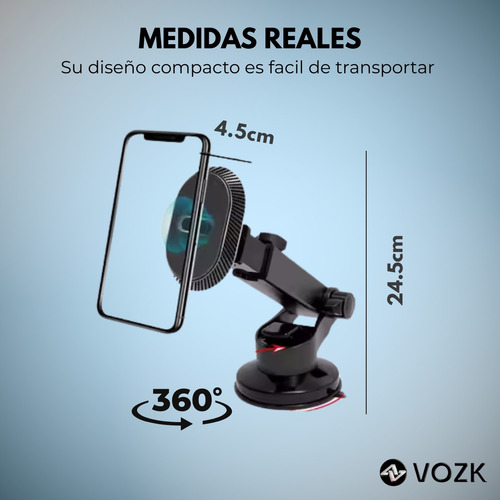 Soporte Iman Auto Ajustable Fuerte Ventosa Para Celular Gps Negro
