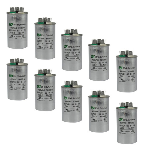 Kit 10 Capacitor Duplo 25+2.5uf 450vac Ar Condicionado Epx 440/450v