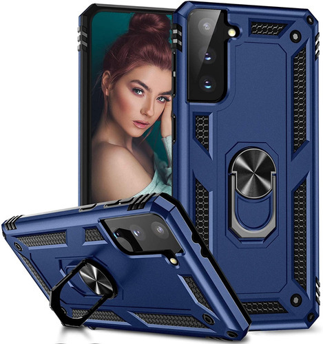 Case Anti Impacto Com Anel Para Samsung Galaxy S21 Plus Cor Azul