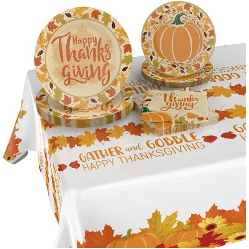 Thanksgiving Plates Napkins Tablecloth Serve 50 Disposa...