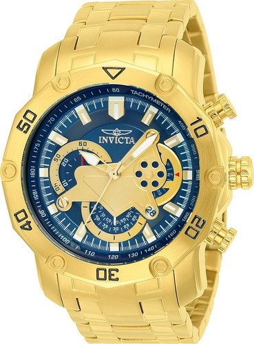 Invicta Pro Diver 22765 48 Mm Azul Todo Aço Original 10x Cor da correia Dourado Cor do bisel Dourado