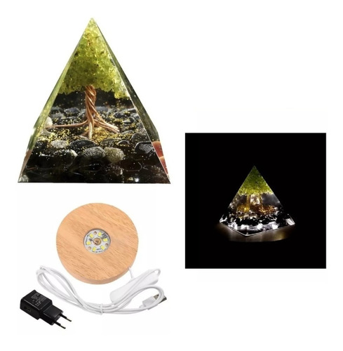 Orgonite Pirâmide Árvore Vida Obsidiana Cura Proteção E Led
