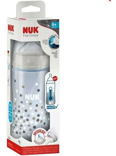 Mamadeira Nuk First Choice controle de temperatura N2 300ml cor branco bolinhas