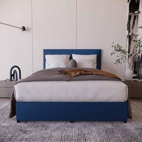 Cama Recamara - Base Box Cabecera Urban Azul Matrimonial