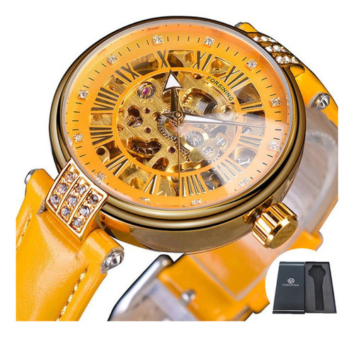 Reloj Mecánico Forsining Casual Con Diamantes Huecos