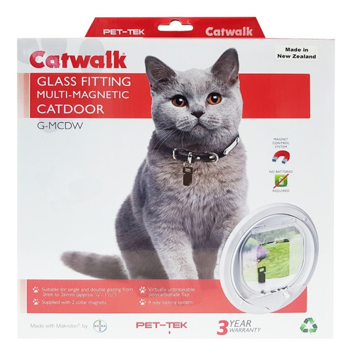 Puerta Glass Gato Abertura Magnetica 17x15 Catwalk Color Blanco