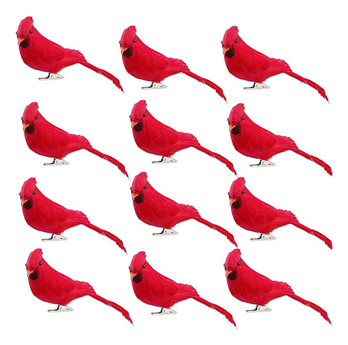 12pcs Artificial Christmas Cardinal Birds Simulación D...