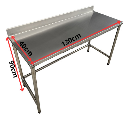 Mesa Bancada 130x40 Aço Inox Industrial Com Espelho Sem Base