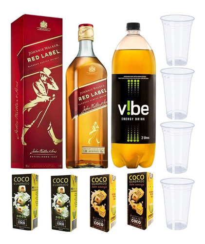 Combo Whisky Red Label 1l + Energetico Vibe + 4 Gelo De Coco