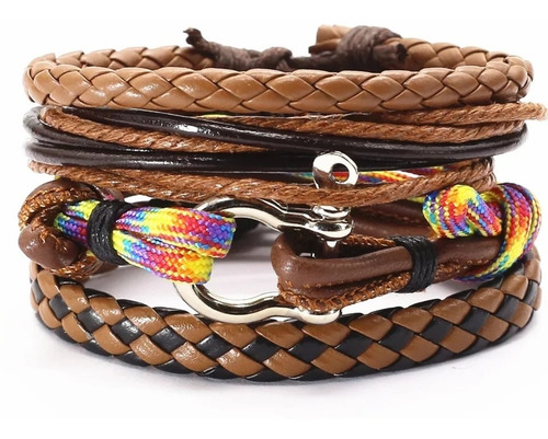 Pulsera Hombre Pocker Cuerda Piel Colección De 4 De Calidad