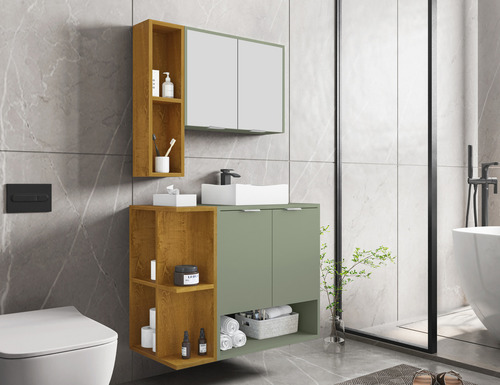 Conjunto Gabinete Para Banheiro Com Pia New Ibiza Jdm Cor Pistache