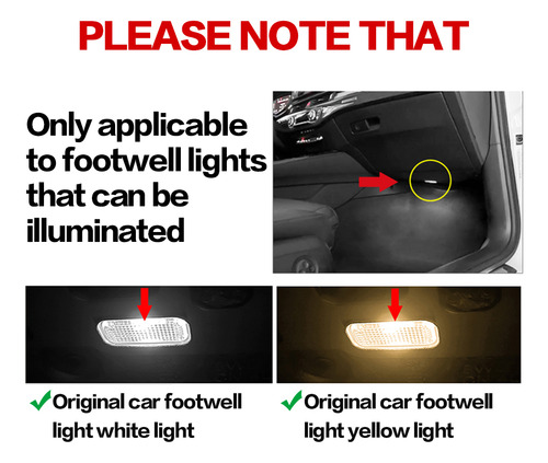 2x Led Car Footwell Light Bulbs Atmosphere Lamp Auto