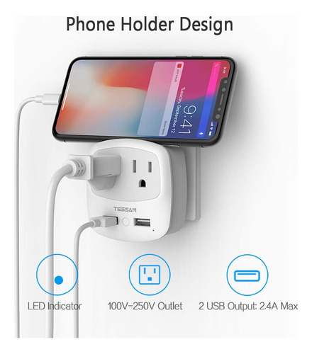 Adaptador Enchufe Tipo G 2 Salidas Ca 2 Puertos Usb