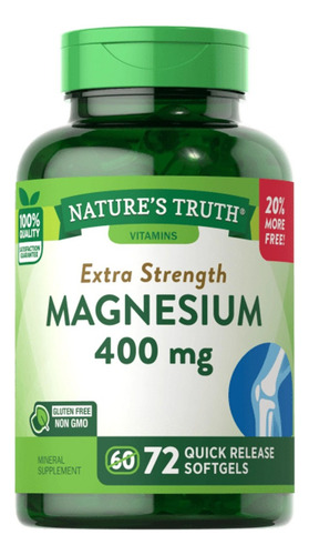Nature's Truth Suplemento de Magnesio - 400 Mg por cápsula - 72 Cápsulas Blandas para 2 meses