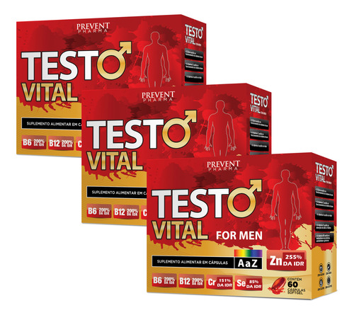 Testo Vital For Men A A Z Zinco 180 Cápsulas Softgel 3 cxs