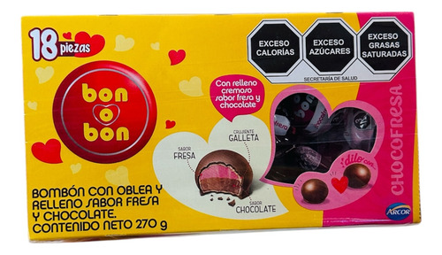 Bon O Bon Chocolate Con Relleno Sabor Choco Fresa 18pz 15g