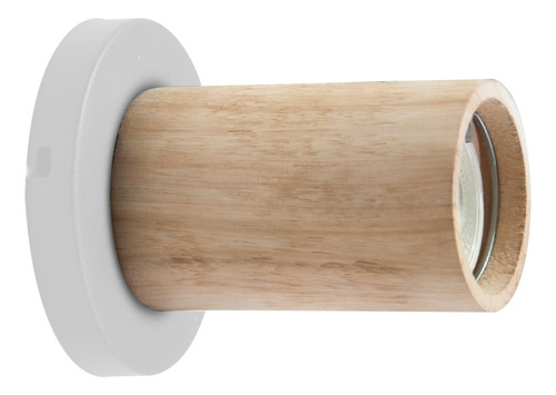 Lampara Techo Cilindro Madera Plafon Dicroico 1 Luz Led Gu10 Estructura Blanco
