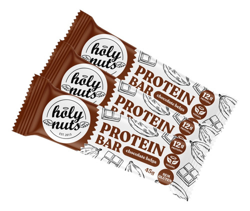 Barra De Proteina Holy Nuts Vegana Chocolate Belga 45g 3un