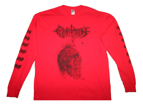 Gusanobass Playera Metal Rock Cemeterian Manga Larga Roja