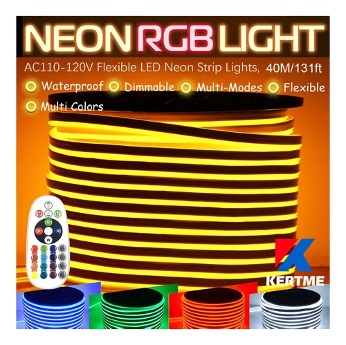 Tira de luz LED flexible de neón amarilla para interiores y exteriores,  decoración de habitación, iluminación de 110 V (100 pies)