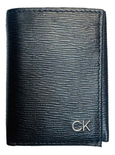 Cartera Calvin Klein Original Hombre Piel Negra Trifold M006