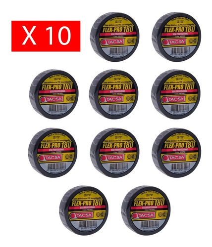 Pack X 10 Cinta Aisladora Prof Tacsa 19mm X 20m X 0.15mm