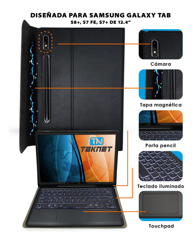 Funda Teclado Touchpad Para Samsung Galaxy Tab S7+ T970 Color Negro