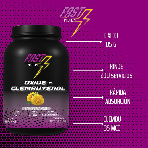 Óxido Nítrico + Clembuterol Fast Suplement 1kg 200 Serv Mango