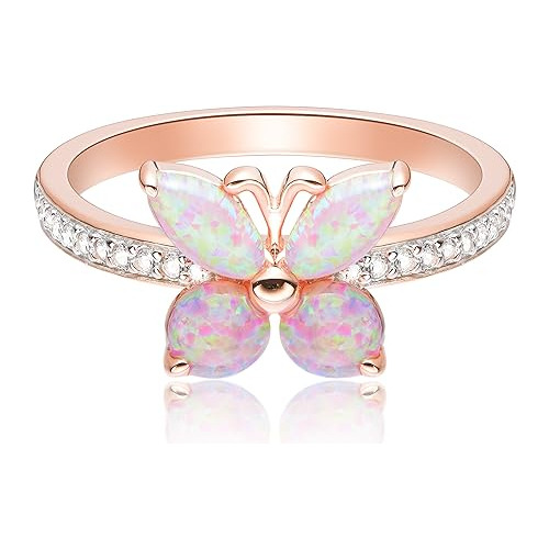 14k De Oro Rosa-plateado.925 Creado Anillo De La Mariposa Óp