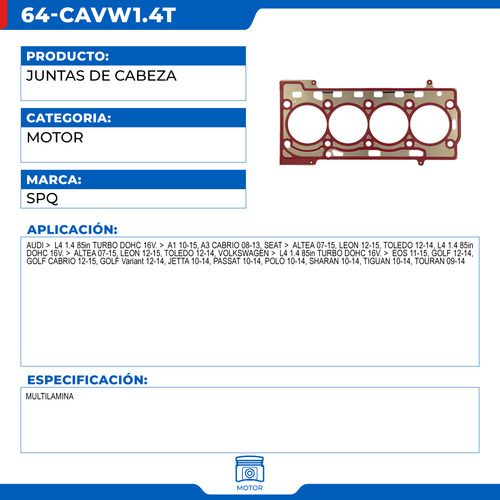 Empaque Junta De Cabeza Volkswagen Sharan 2010-2014 L4 1.4